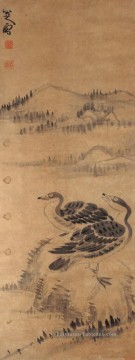  sauvages Peintre - deux oies sauvages vieille encre de Chine
